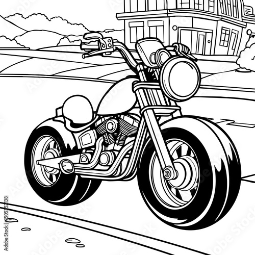 Heavy-Duty Street Cruiser Motorcycle by the Sidewalk Coloring Page