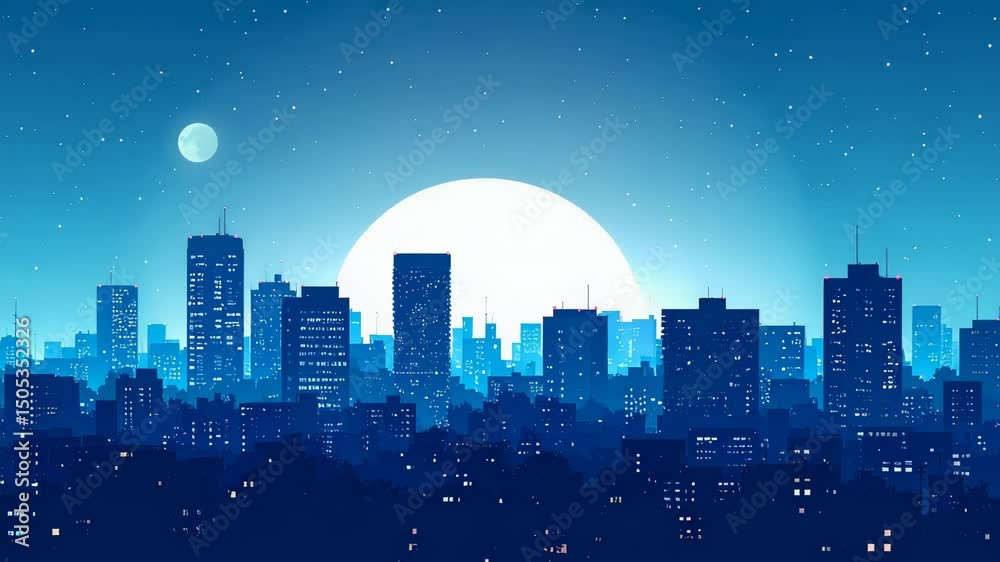 Blue cityscape silhouette at night Blue cityscape silhouette at night