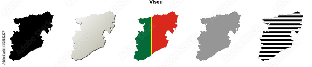 Fototapeta premium Viseu district blank outline map set