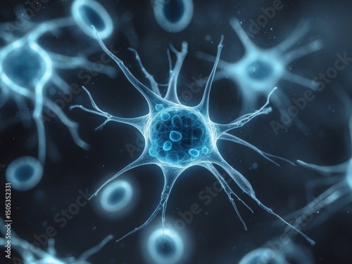 Neural Network Illustration Depicting Neuron Cell Communication and Brain Function.