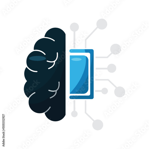 Brain Connected to Chip Circuit Icon – Artificial Intelligence and Neural Network Technology Vecto