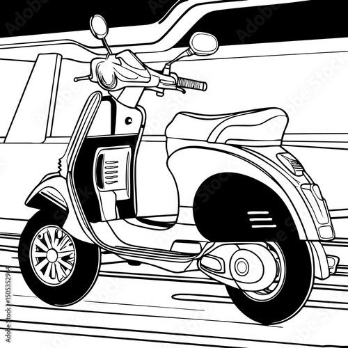 Modern Electric Scooter on a City Street Coloring Page
