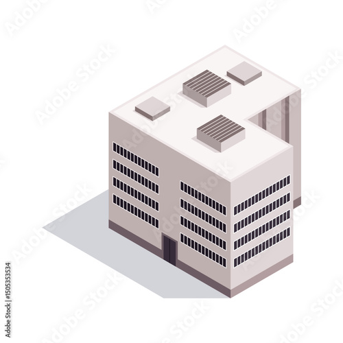 Fototapeta Naklejka Na Ścianę i Meble -  Factory isometric. Industrial bulding. Concept of industrial plant with chimney tower. 3d isolated icon. Architecture of manufacture house. Vector cartoon illustration