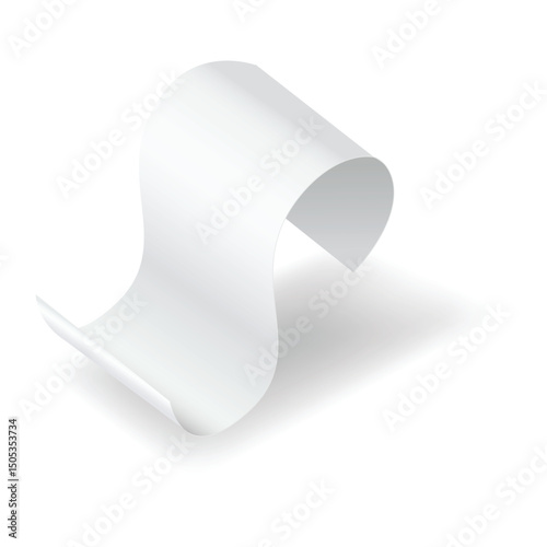 Blank payment check and receipts with shadow. Curved financial paper, purchase invoice. Buying, bill or calculate pay. Receipt the seller form