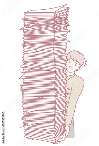 An illustration of a person overwhelmed by a tall stack of paperwork, symbolizing deep stress and anxiety
