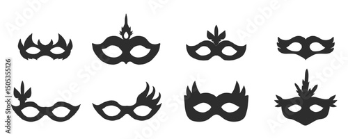 Mask vintage silhouette carnival masque, face mystery costume for ball, party or masquerade. Set simple costume.