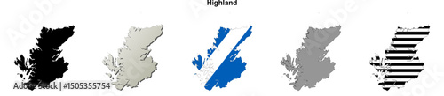 Highland (Scotland) blank outline map set