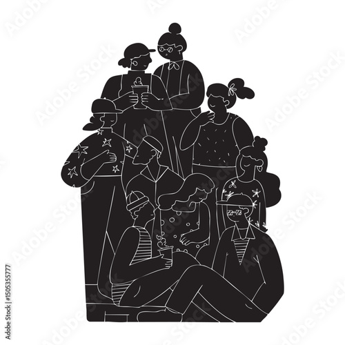 Hand-drawn various  silhouettes of people. Abstract modern trendy vector illustrations. Black monochrome concept.