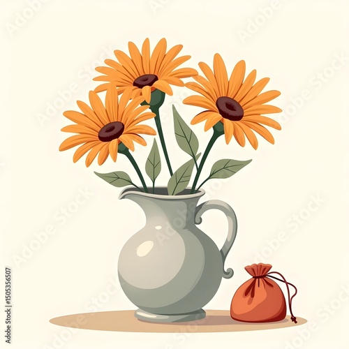 Wallpaper Mural Serene Summer Bliss: Orange Daisies in Porcelain Vase Torontodigital.ca