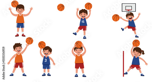Diverse Children Engaging in Various Basketball Activities