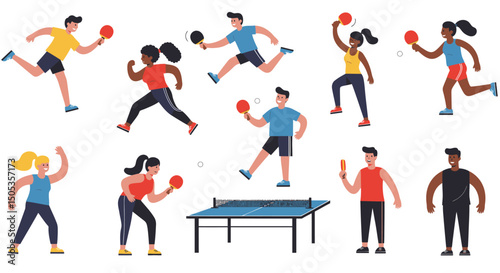 Diverse Group of People Playing Table Tennis