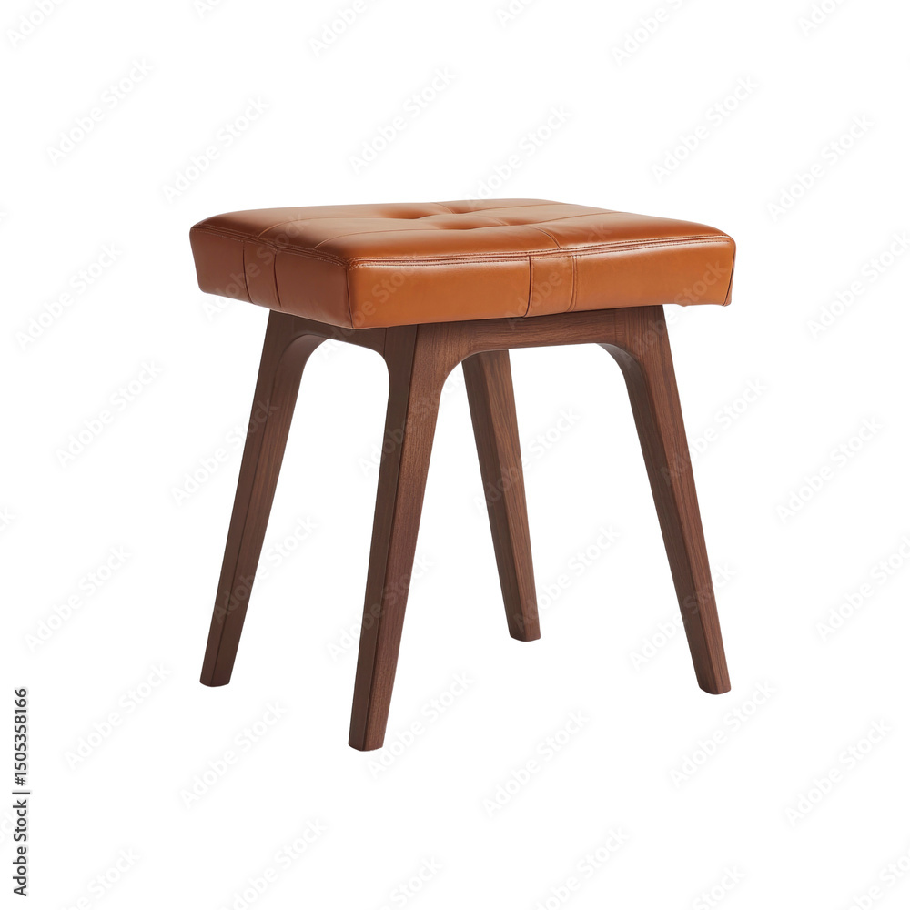 Fototapeta premium Modern Mid-Century Leather Ottoman Square Stool