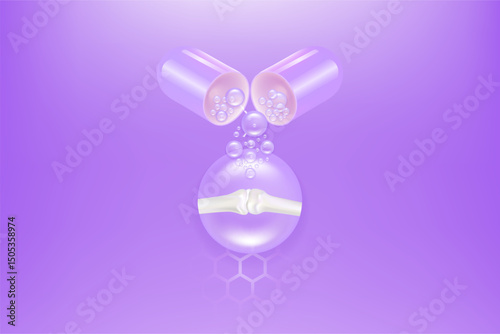 Bone and joint solutions ad, purple collagen with cosmetic advertising background ready to use, illustration vector.