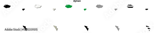 Ajman emirate blank outline map set