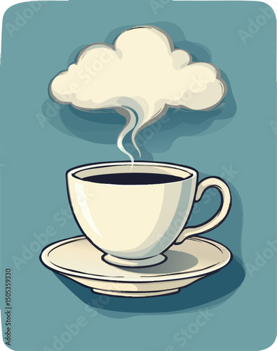 a cup and saucer with a cloud in the shape of a cloud