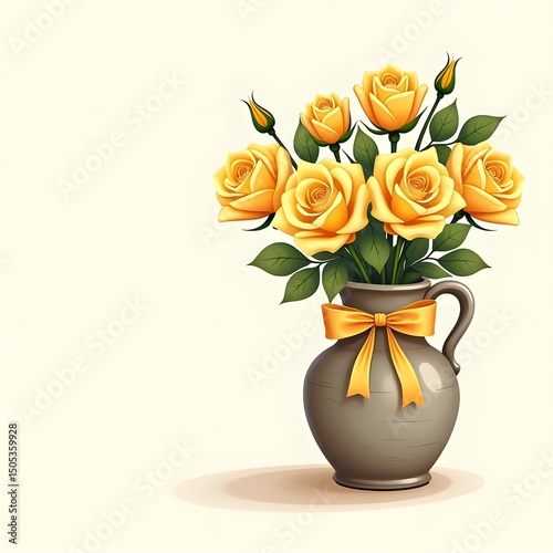 Sunny Summer Vibes: Yellow Roses in Rustic Vase Greeting Card
