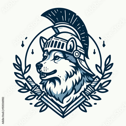 Wolf Warrior: The stoic wolf dons a warrior's helmet and armor, exuding strength, valor, and courage, with crossed swords beneath. A symbol of fierce protection.