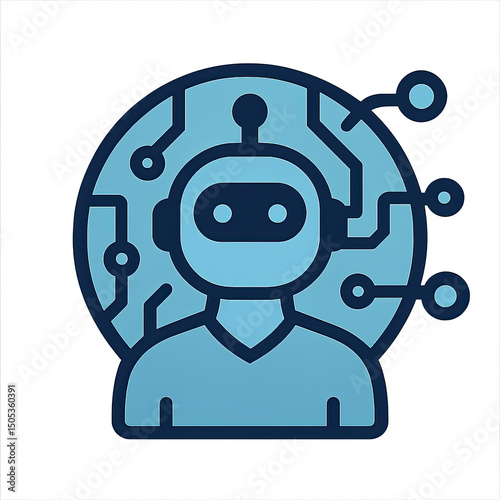 Blue Robot in Circuit Network, Artificial Intelligence Concept