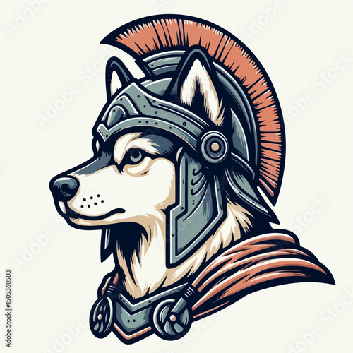 Ancient Guardian: A stoic canine figure dons the armor of a bygone era. The artwork showcases the spirit of valor and protection.