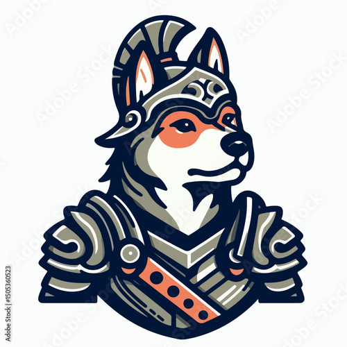Roman Dog: A majestic husky dog, depicted as a Roman soldier, wearing a helmet and armor. This striking illustration is perfect for representing strength, loyalty, and courage.