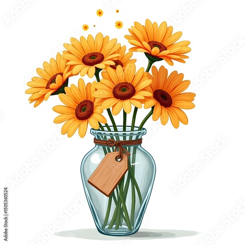 Sun-kissed Summer Serenity: Orange Daisies in Crystal Vase