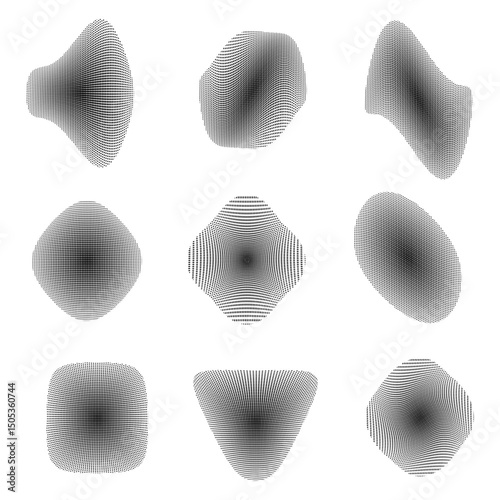 Black and white digital halftone gradient pattern.Abstract dotted halftone shape collection. Elements on white background for business, education and technology. Elements for the design.