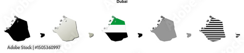 Dubai emirate blank outline map set