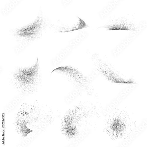 Black digital halftone gradient. Abstract dotted halftone shape collection. Black  digital halftone gradient pattern. Elements on white background for business, education and technology. 