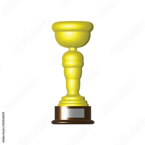 A 3D-rendered, stylized trophy features a bright yellow, bulbous upper section with a smooth finish