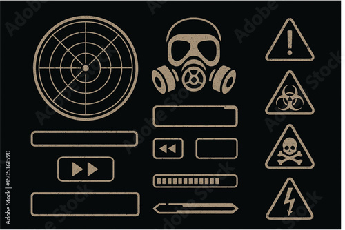 Post-Apocalyptic HUD Interface Icons – Grunge Sci-Fi Vector Set