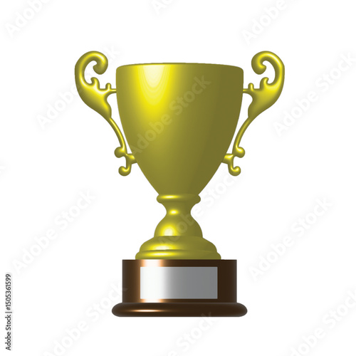 Golden trophy with ornate handles, featuring a wide cup shape