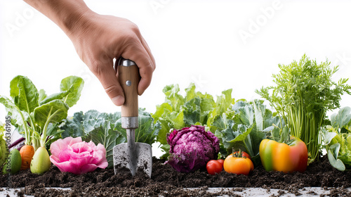 Hand planting vegetables in organic garden
