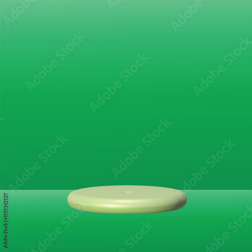 Green empty room with a clean, round 3D on a light podium, perfect for health and pharmacy design