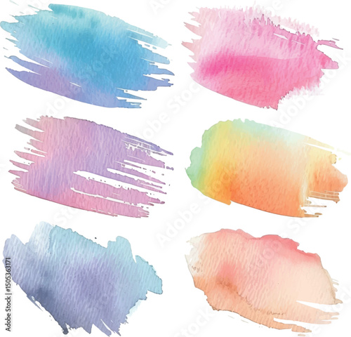 Watercolor Brush Strokes Set – Isolated Colorful Hand-Painted Elements on White Background
