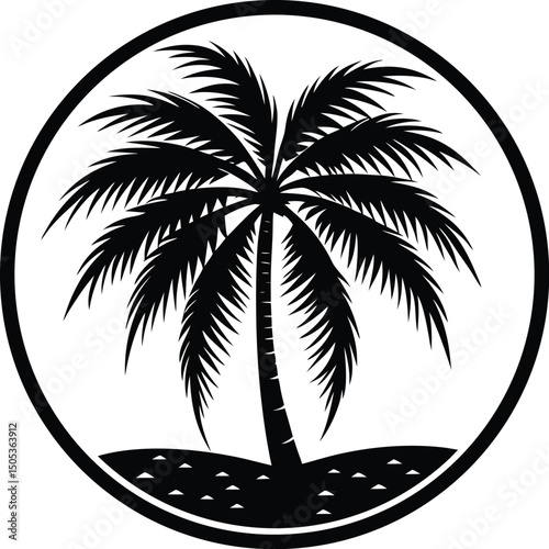 Minimalist Palm Tree Silhouette in Circle Frame