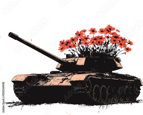 vector illustration of an old military tank