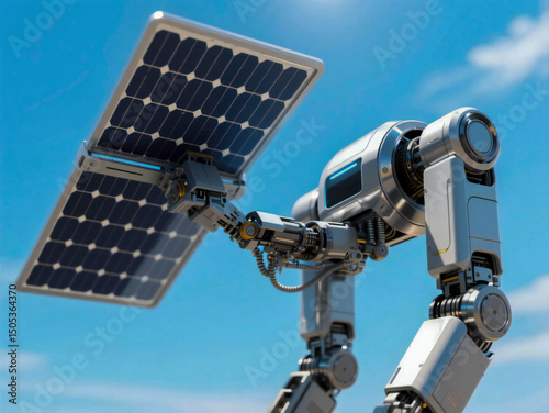 Futuristic robot equipped with solar panels 