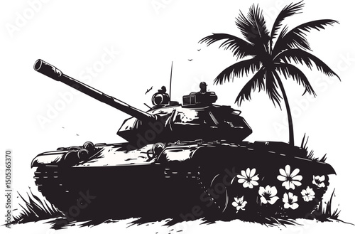 Peaceful Symbolism of a Tank Sprouting Red Flowers