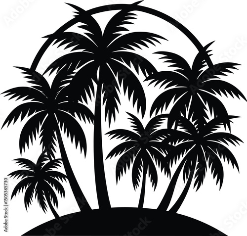 Palm Tree Group with Sun Behind Silhouette