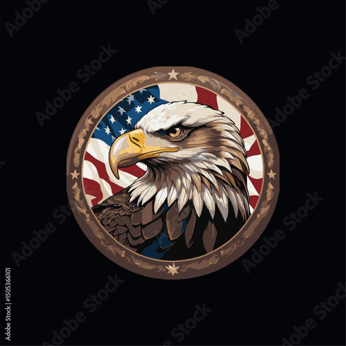 abstract design of american flag and eagle inside circle. american symbol, ready to print for t-shirt, pin brooch or logo