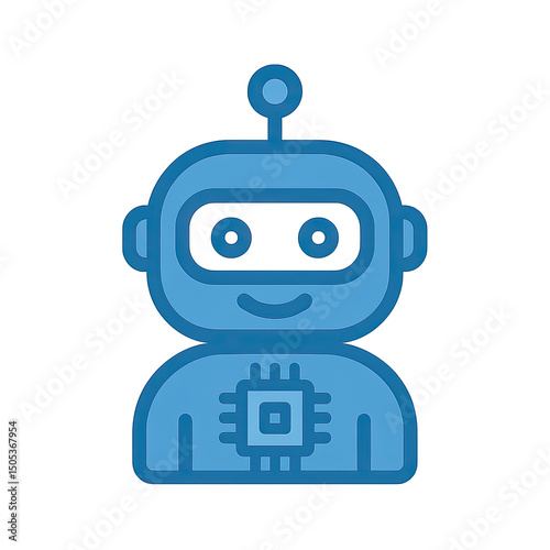 Glowing Blue Robot Illustration on Transparent Background