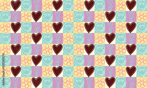 Colorful hearts, abstract backgrounds patterns flower elements hand drawn vector illustration.Abstract seamless chaotic pattern line hearts,Festival background. Wallpaper for wrapping paper,fabric.
