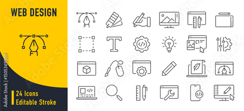Web design web icons in line style. Development, web design, creative process, network technology. Vector illustration.