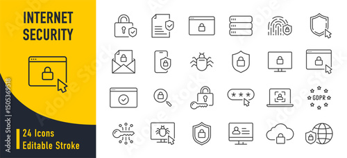 Internet security web icons in line style. Security, privacy, computer, safety, information, data, protect, padlock. Vector illustration.