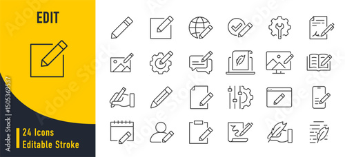 Edit web icons in line style. Pencil, edit, setup, settings. Vector illustration.