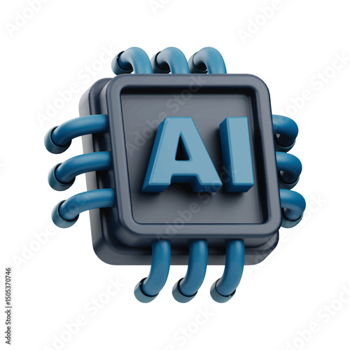 3D AI Chip Icon – Artificial Intelligence Technology Processor Vector Design