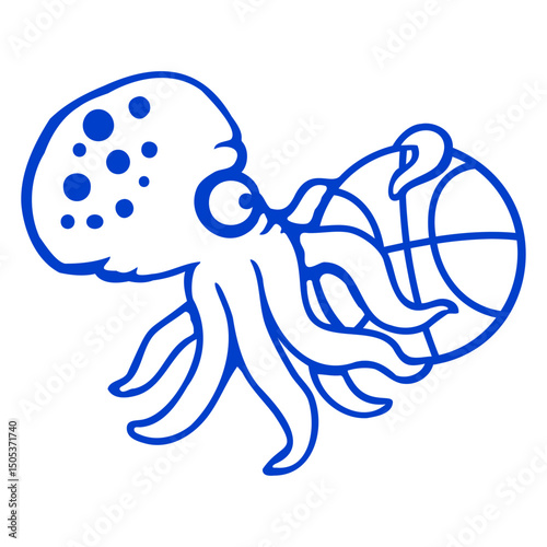 Octopus basketball play ball hold sport hobby Isolated Vector Graphic Design Illustration
