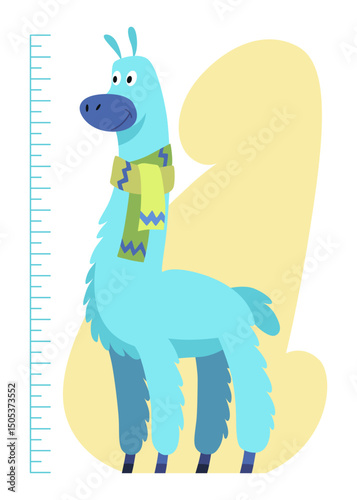 Height measure with growth ruler chart with cute cartoon animal. Funny kids meter, wall scale to measure growth. Children room wall sticker as interior decor