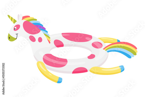 Inflatable swim pool ring. Colorful floater element for beach, swimming pool lifebuoy and life saver equipment. Inflatable rubber toy, cartoon vector illustration
