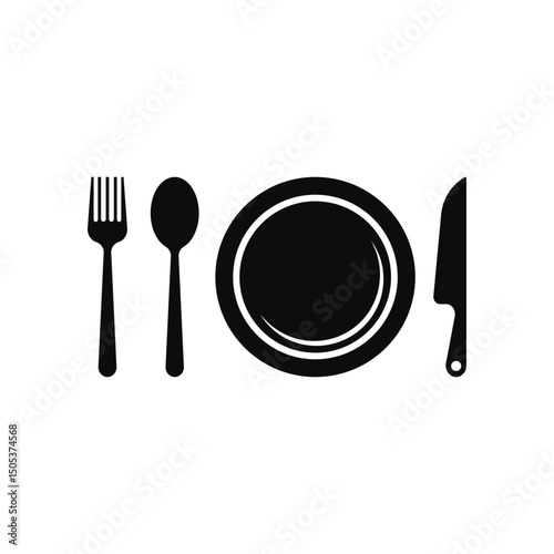 cutlery and plate silhouette logo design concept idea